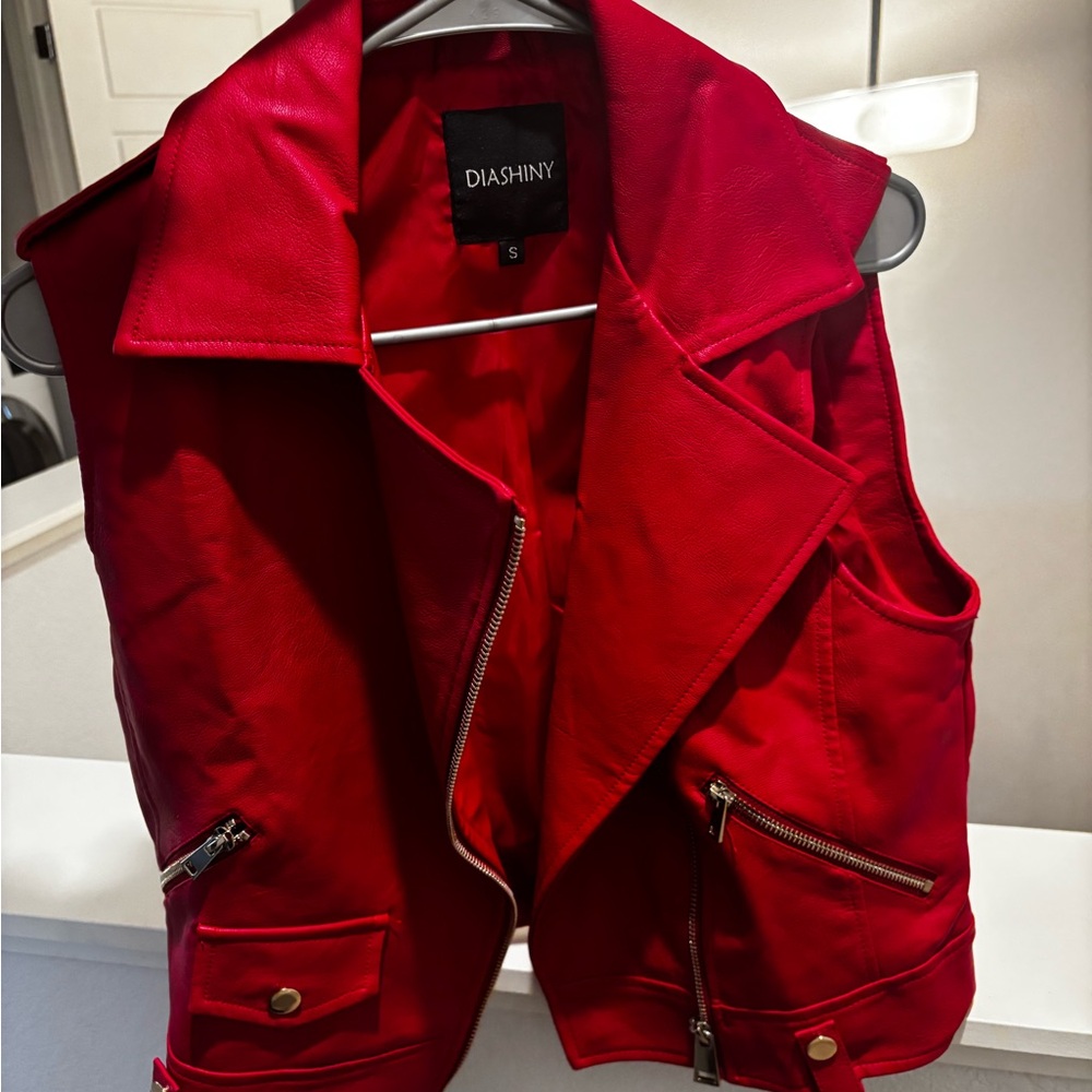 Red Sleeveless Moto Vest